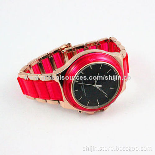 Fashionable Watch with Alloy Case and Glass Plastic Band, Popular, OEM, China Manufacturer